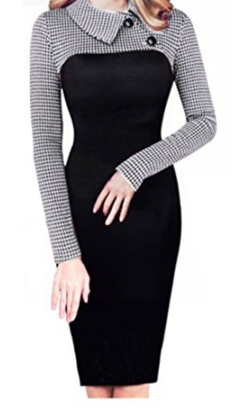 Nice Forever Black & White Collared Form Fitting Stretch Dress Sz 8 Eu 40 UK 12